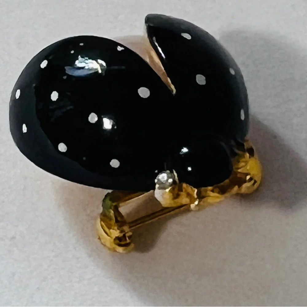 Black snd White Ladybug Brooch Pin Unsigned Vintage